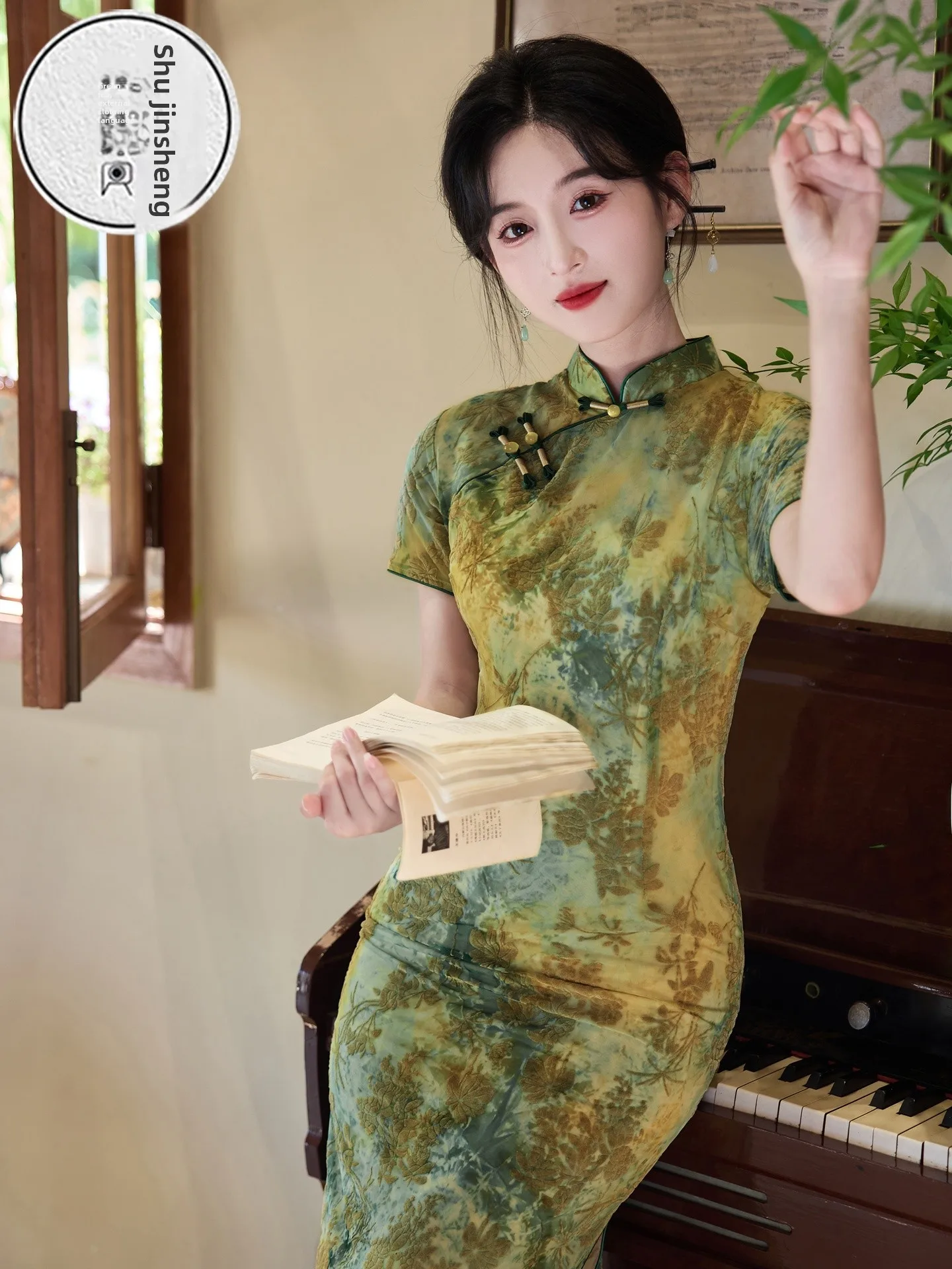 ele-een-floral-embroidery-qipao-dr-women's-summer-faion-retro-sle-mid-length-slip-on-casual-polyester-fiber