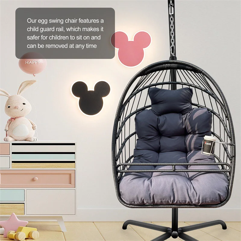 Swing Egg Chair with Stand Indoor Outdoor Wicker Rattan Patio Basket Hanging Chair with Bracket Wicker Folding Hanging Chair