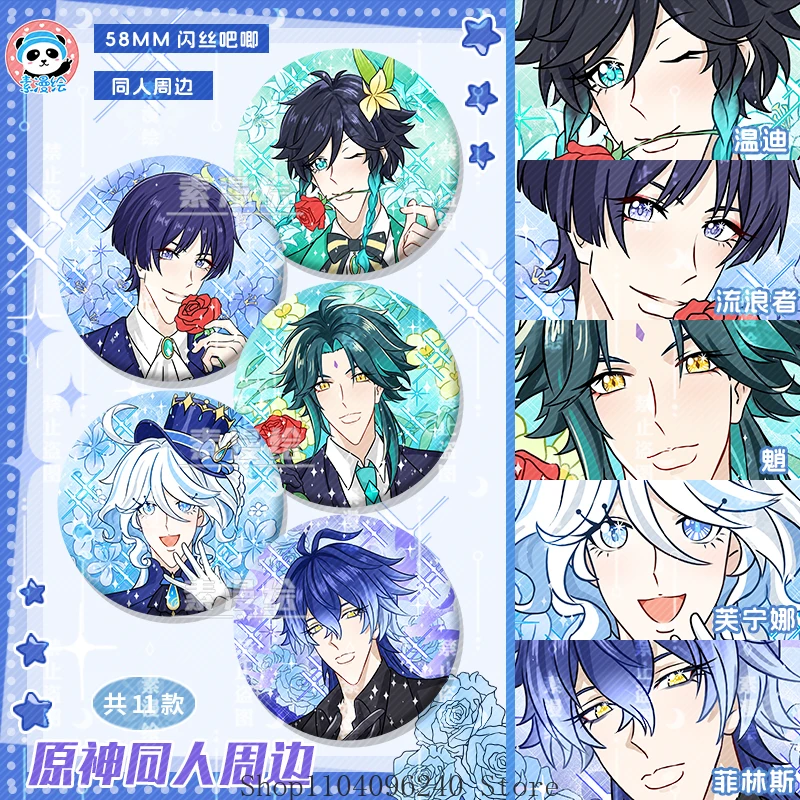 

Genshin Impact Xiao Venti Furina Durin Wanderer Anime Cosplay Button Pin Cartoon Brooch Badge Backpack Accessories