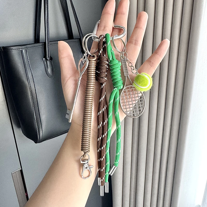 Tennis Keychain Mini Tennis Racket Ball Braided Sport Backpack Pendant Charm Purse Bag Key Holder Sports Accessories