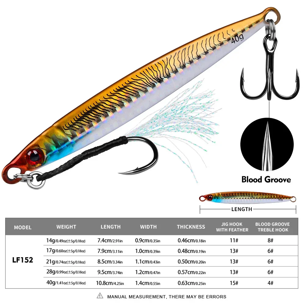 PROBEROS Jigs Sink Fast Metal Fishing Lures for Long Distance Casting with Hooks 3D Fast Retrieve Sea with Hooks