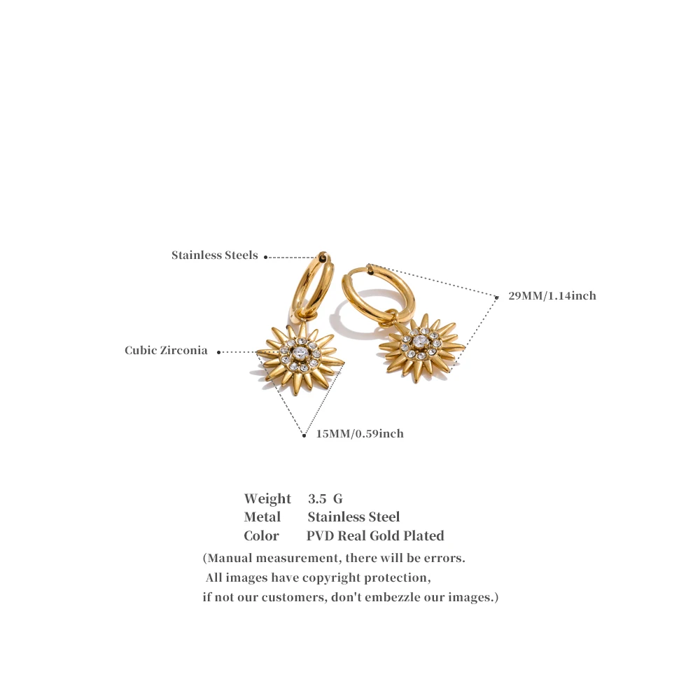 Yhpup Exquisite eingelegte Zirkonia-Sonnentropfen-Creolen für Damen, Edelstahl, zarter Alltagsschmuck, hypoallergen – Detail 5