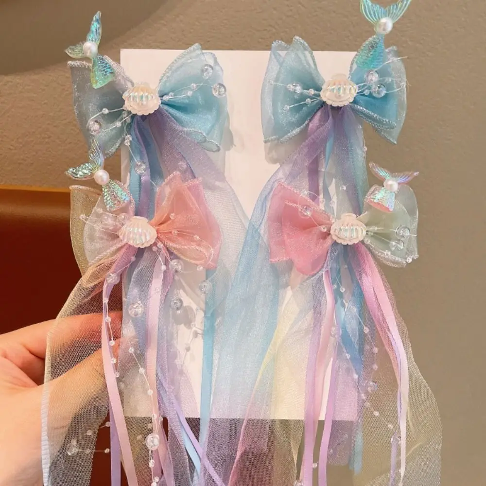 귀여운 어린이 리본 머리핀 공주 인어 활 머리핀 어린이를위한 어린 소녀의 달콤한 머리핀