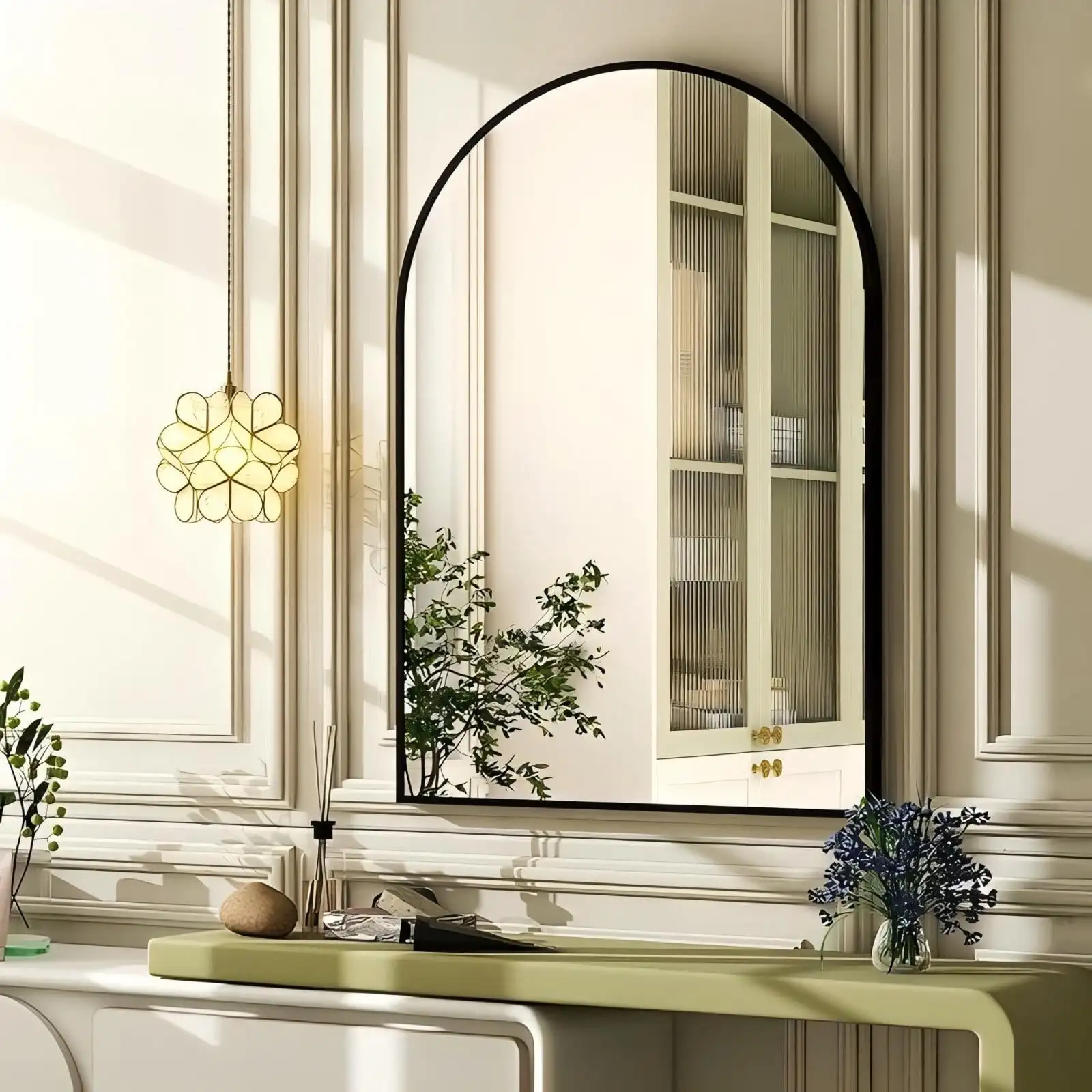 Anyrose-espelho do banheiro preto com quadro de liga de alumínio, parede vaidade, 26x8 polegadas