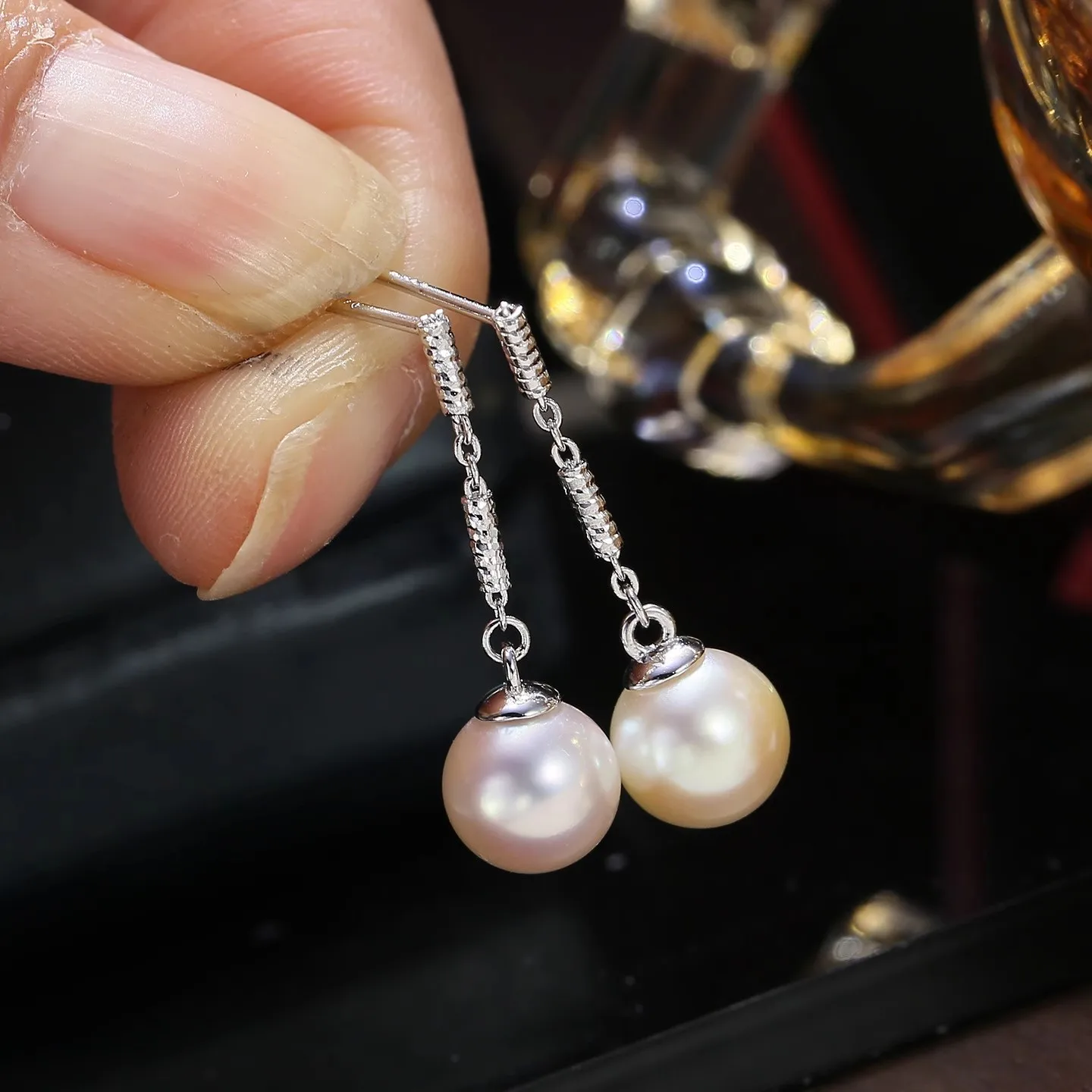 MeiBaPJ 8mm Natural Nearround Pearls Fashion Simple Drop Earrings 925 Silver Fine Wedding Jewelry for Women 2