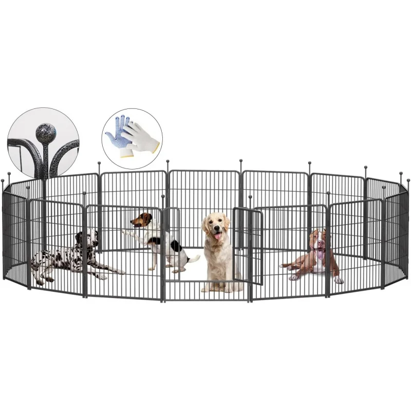 

32 Heavy Duty 16-Panel Dog Playpen, Portable Anti-Rust Indoor Outdoor Pet Exercise Fence with Door