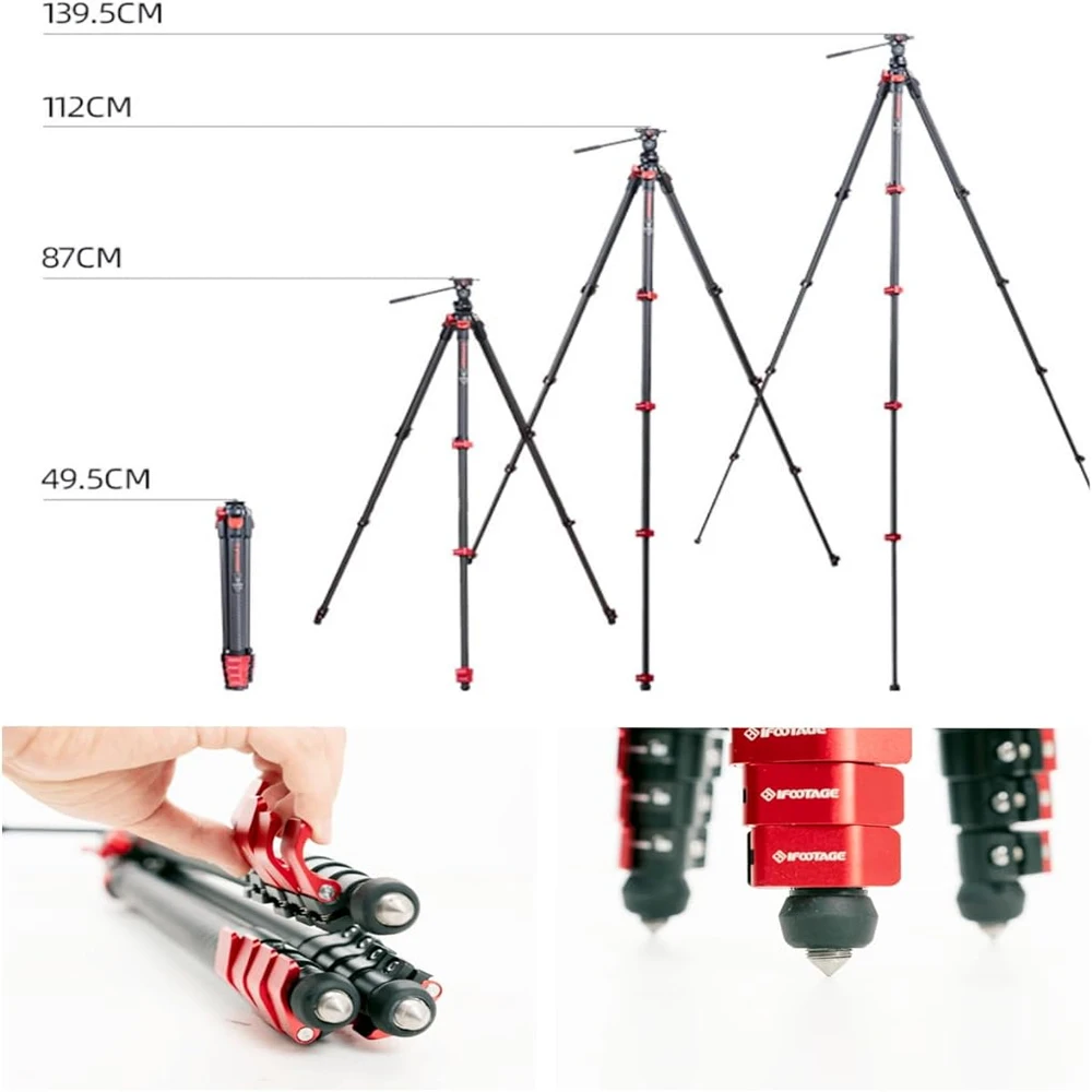 IFOOTAGE 탄소 섬유 삼각대 TC3B, 카메라용 탄소 섬유 삼각대, 울트라 포터블, 안정적이며 컴팩트 여행용 삼각대, 헤드 포함