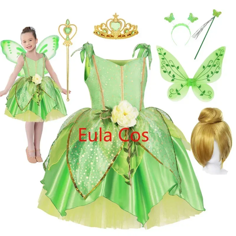 

Платье феи с цветочным узором для девочек, детское платье принцессы с крыльями, костюм принцессы на Хэллоуин, вечерние эльфы, платье Тинкер Белл