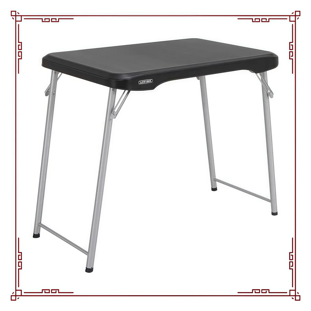 

【30 Inch Folding Table Indoor Outdoor Black - Adjustable Push-Pin Height, Compact & Stable for Dining/Party/Garden】