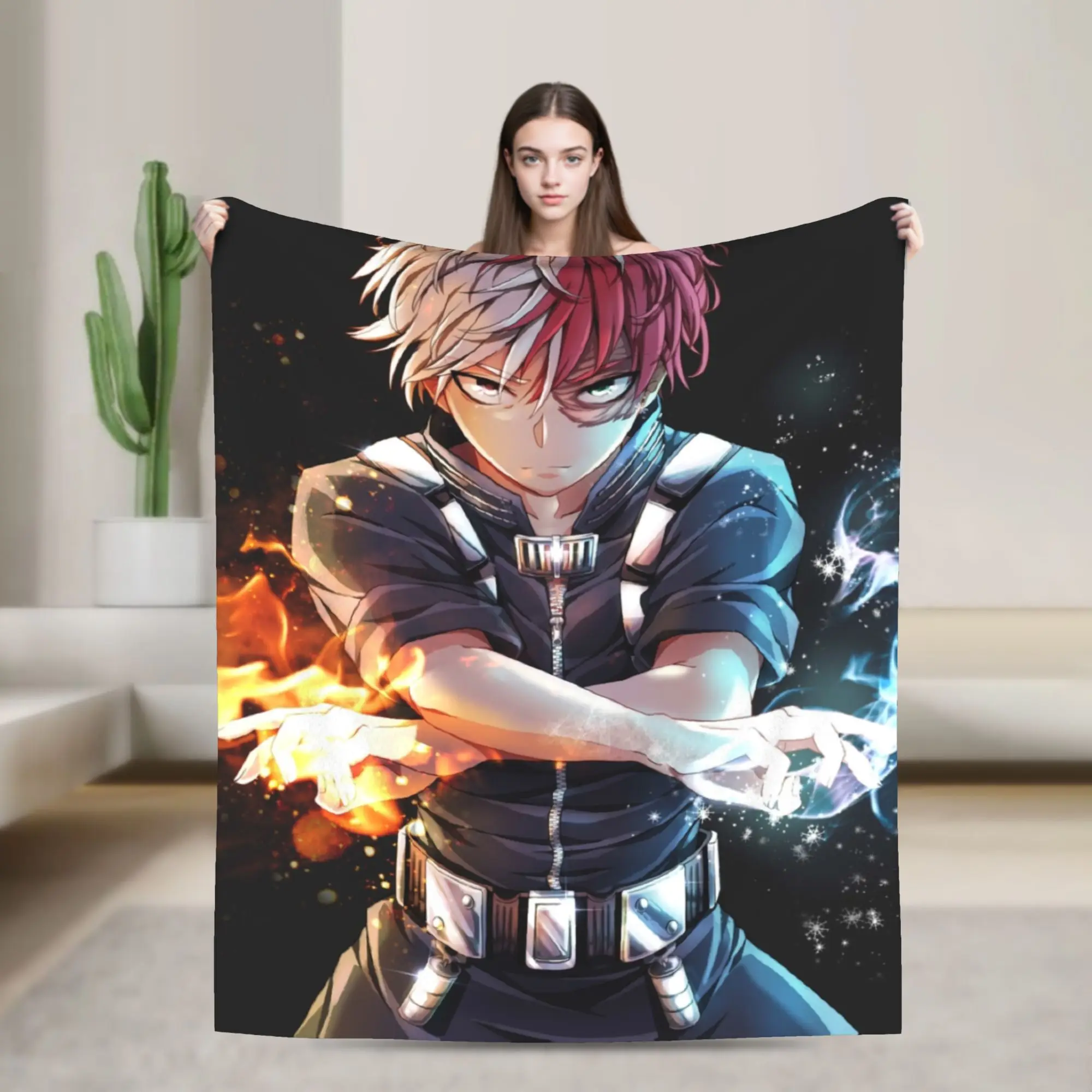 Todoroki BNHA Plush Blanket Boku no MHA Anime Fashion Throw Blanket for  Sofa Bedding Lounge 125*100cm Plush Thin Quilt,