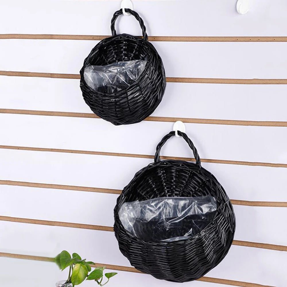 Hand Made Wicker Rattan Flower Planter Wall Hanging Wicker Rattam Basket Garden Vine Pot Plants Holder Garden Pots Wall Planter