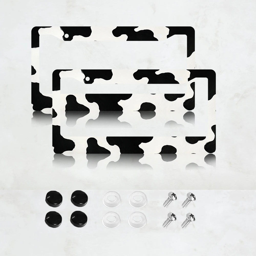 

Комплект из 2 рамок для номерных знаков с коровьим принтом, 2 отверстия, черно-белые, алюминиевые, для декора автомобиля, 6x12 дюймов, с винтами, ретро-подарок