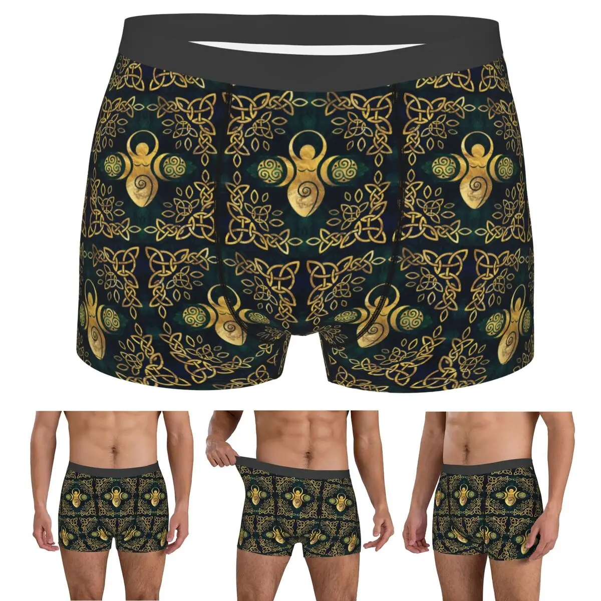 Boxer Underpants Shorts Triple Moon With Triskelion Pentagram Pagan Wiccan Panties Men's Comfortable Underwear Homme Man Gift