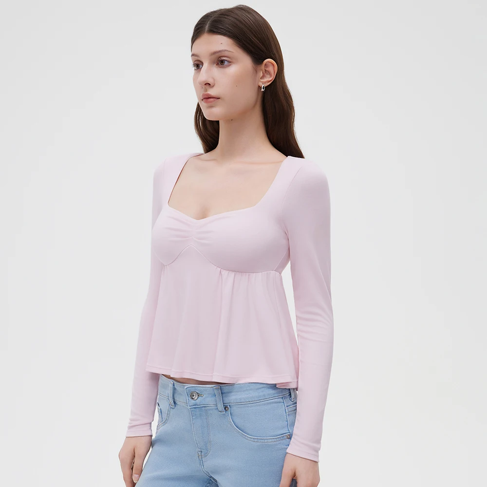 Damen Fairy Y2k Cottage T-Shirt Coquette Quadratischer Ausschnitt Langarm Babydoll Tees Herbst Frühling Vintage Kleidung Lässiger Pullover Top – Detail 15
