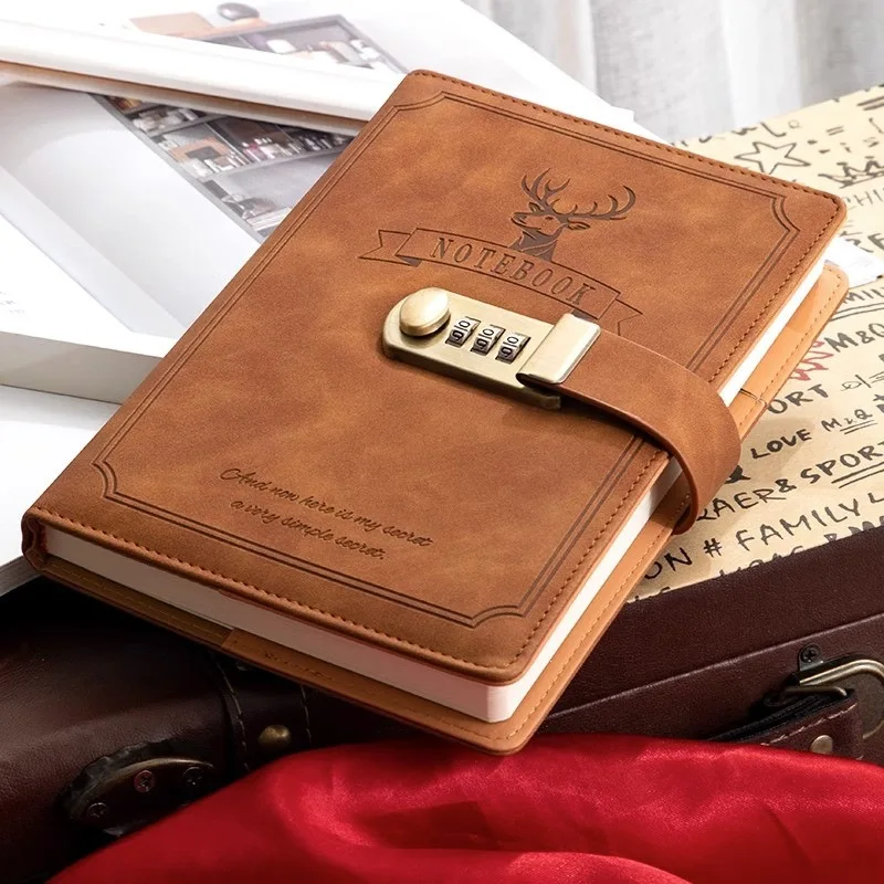 A5 Password Lock Journal Notebook with Deer Head Cover – Thick Creative Diary for Students, Office & Personal Writing