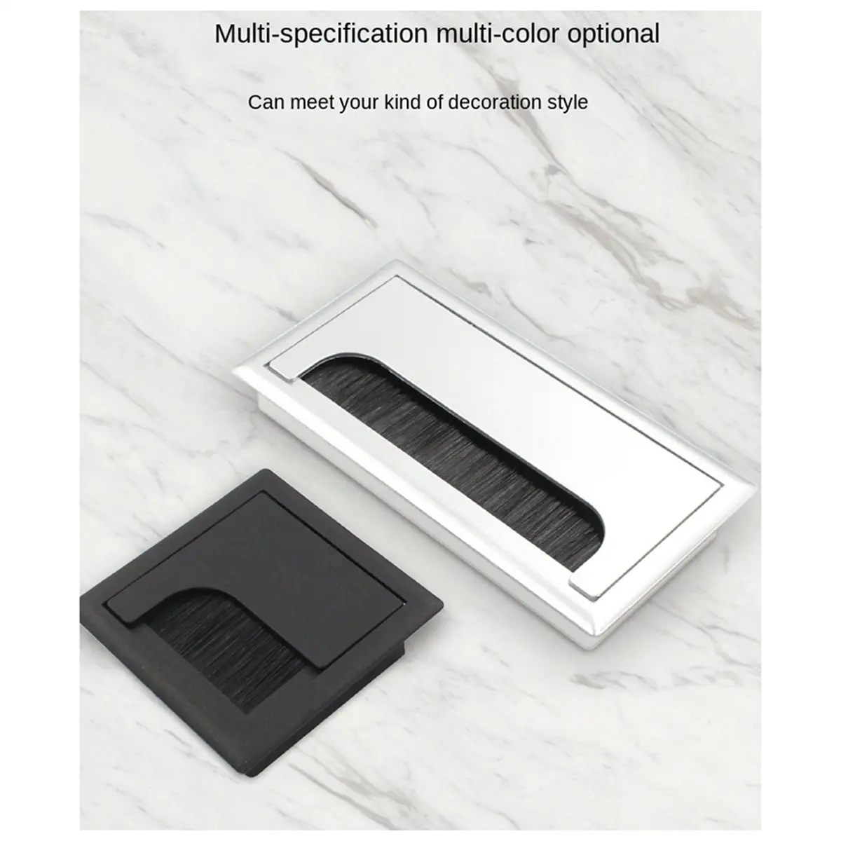 MALL 80x160 Office Desk Threading Box Computer Table Wire Hole Cover Threading Hole Square Brush Cover Plate Silver 80x160
