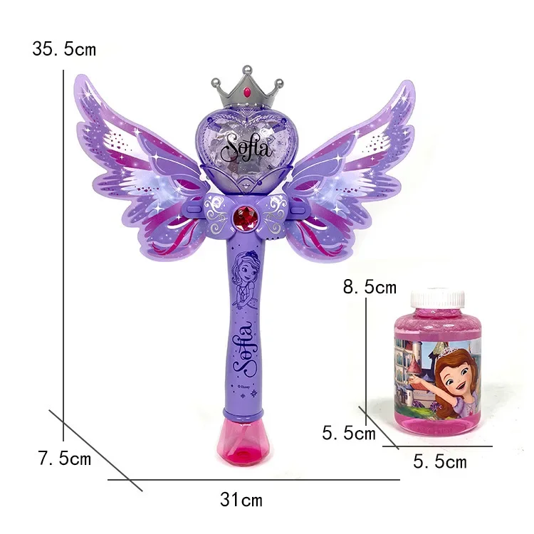 Disney bonito Frozen Windmill Bubble Stick Iluminação Automática Música Fairy Stick Bubble Toy Girl Toy sem bolha líquida