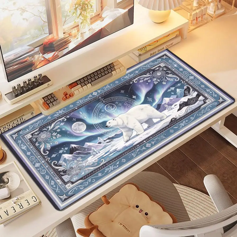 Aurora Polar Bear Persian Rug Pattern Desk Mat Thick Rubber Smooth Surface For Kids Bedroom Home