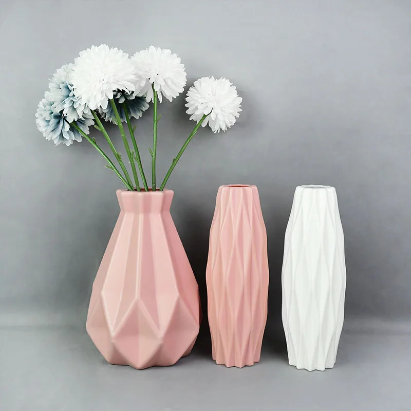 

1PC Plastic Vase Home for Decor White Imitation Ceramic Flower Pot Plants Basket Nordic Wedding Decorations Dining Table Bedroom
