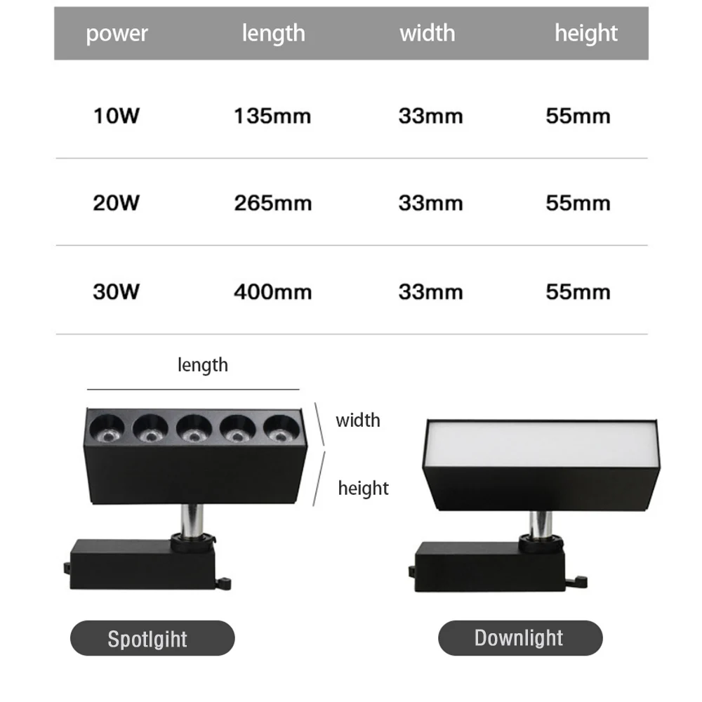 Luz de Preenchimento LED de Pista Longa, Lâmpada Linear Viva, Guia de Grelha, Holofotes, CA 110V, 220V, 10W, 20W, 30W, 3 fios