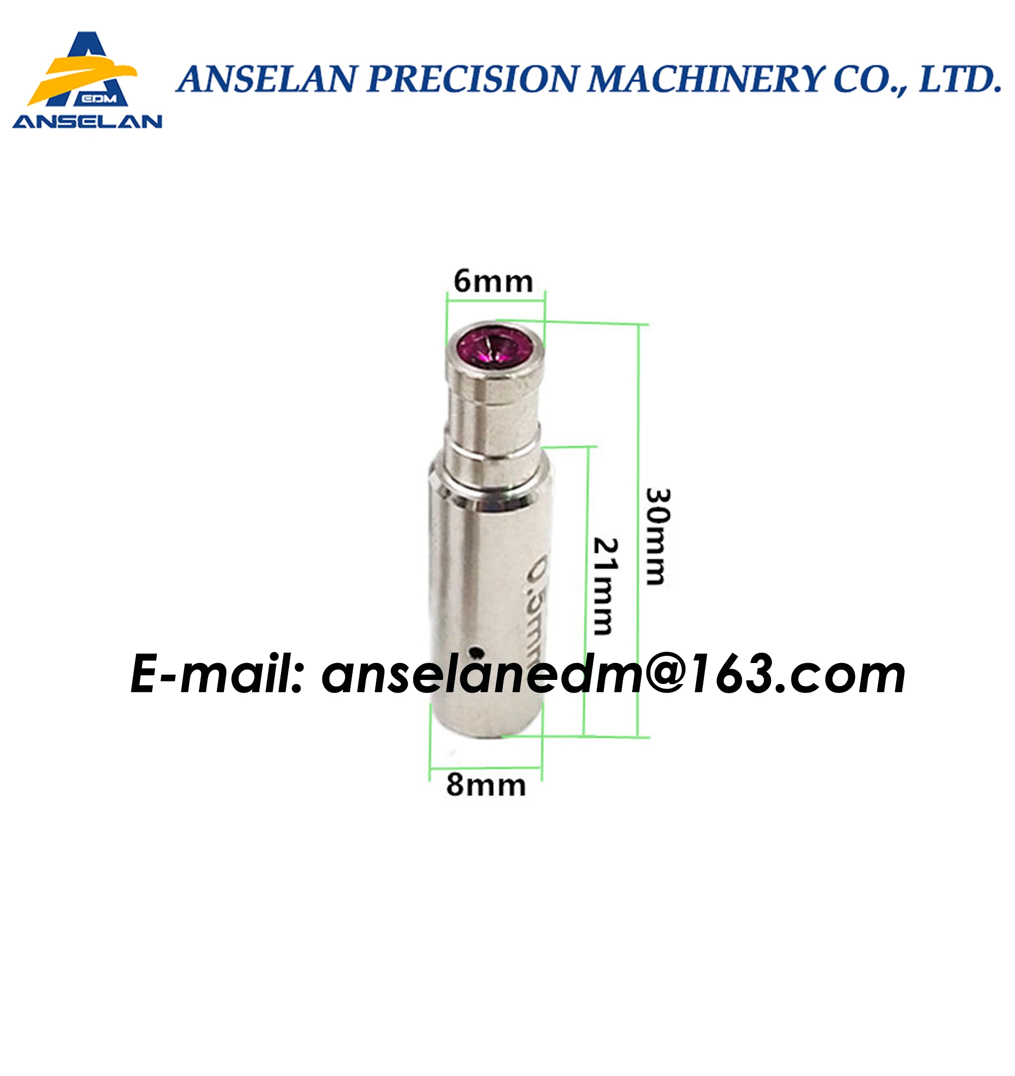 d=0.3-3.0mm Ruby type Pipe Guide Z140D (type B) Ø8xØ6x30mm Electrode Guide for EDM Drilling Machines Astec,Castec,Chmer