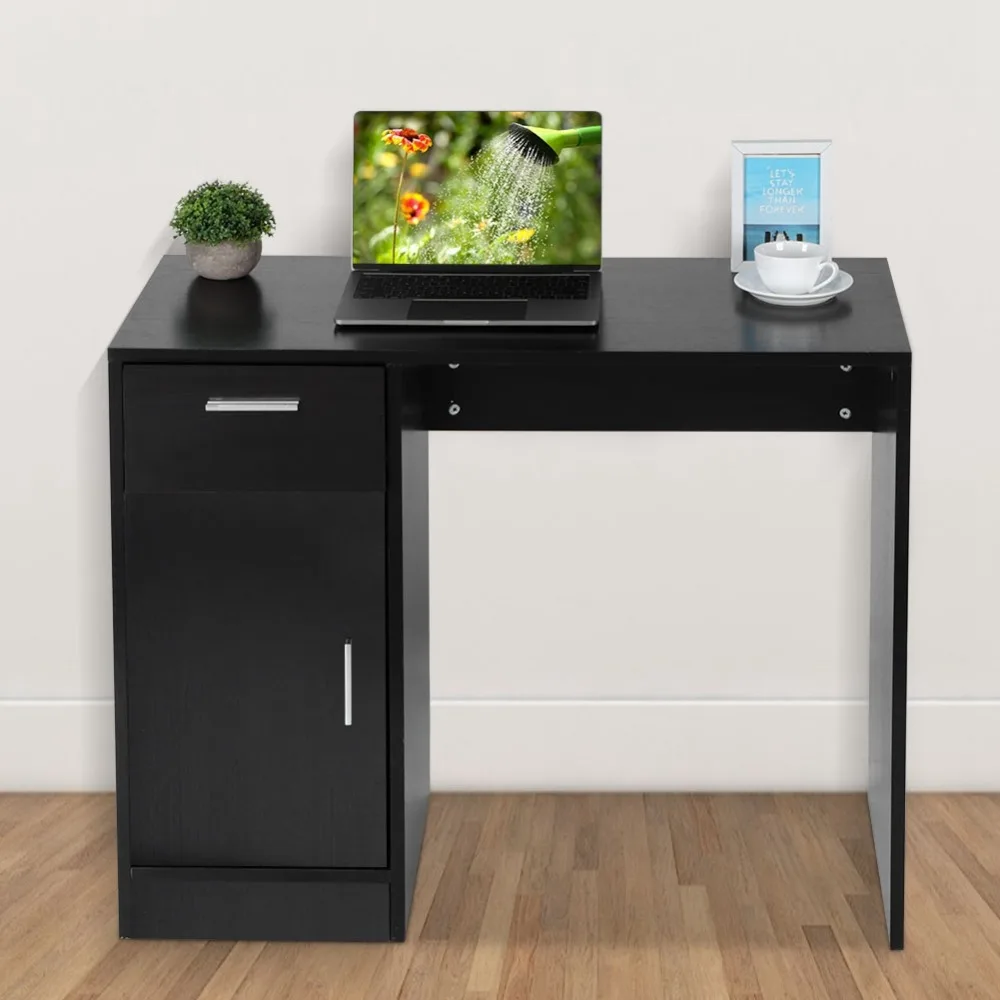 Black Computer Desk PC Laptop Table Study Workstation Home Office w/Drawer Furniture Particle Board 35.4