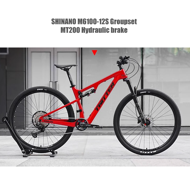 TWITTER Carbon Full Suspension Mountain Bikes bicicleta mtb 29 dual suspension Bicycle with DEORE/M6100 12S For Men Women