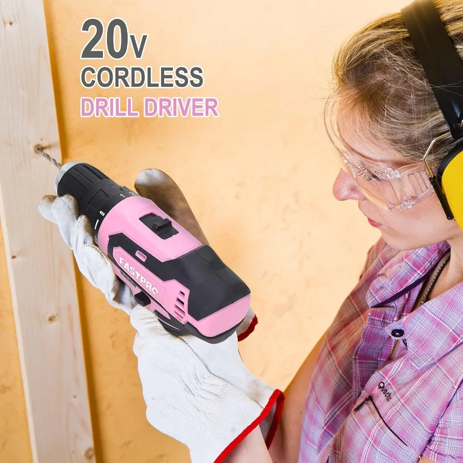 20V Cordless Lithium-ion Drill Driver and Tool Set in Pink Storage Case for Home Repairing with 177-Piece Accessories