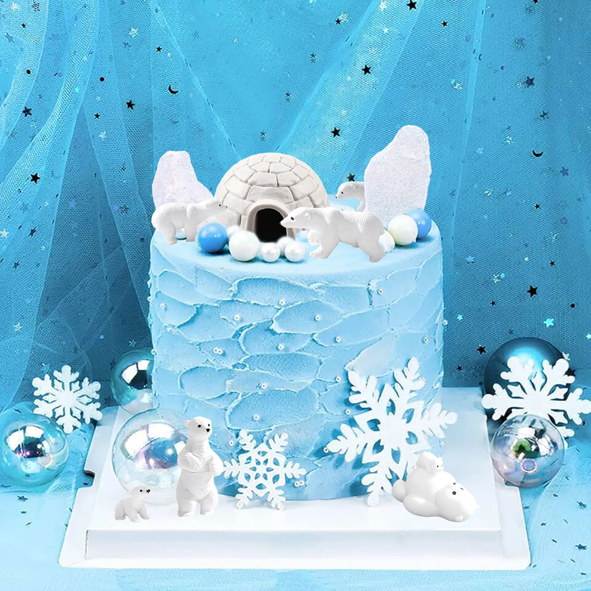 LaVenty Polar Bear Animal Cake Topper Antarctic Animal Birthday Party Supplies Winter Wonderland Party Favors