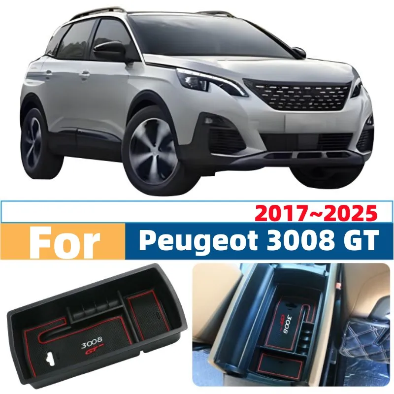 

For Peugeot 3008 GT 2017 2018 2019 2020 2021 2022 2023 2024 2025 Car Armrest Hidden Case Black Organizer Storage Box Accessories