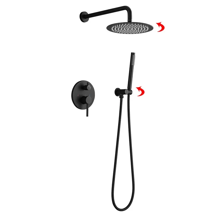 

L Deao Best Price Golden High Quality Black Color In Wall Mounted 8'' Head Mixer Square Bathroom Set Gold Shower And Bath Fauc