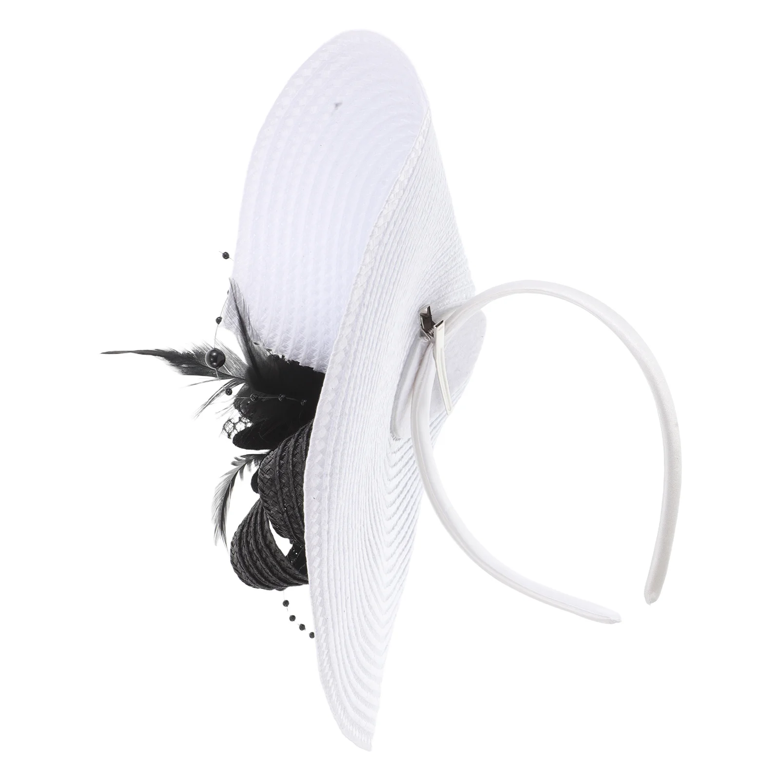 หมวกปีกกว้างประดับขนนก น้ำหนักเบา เหมาะสำหรับงานแต่งงาน เครื่องประดับศีรษะเจ้าสาวและแขกผู้หญิง อุปกรณ์ตกแต่งผมเจ้าสาว