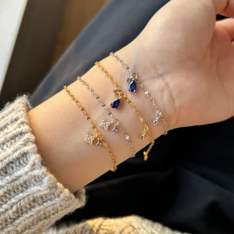 

Shining U 925 Sterling Silver 4*6MM Pear Sapphire Gems Bracelet for Women Fine Jewelry Birthday Gift