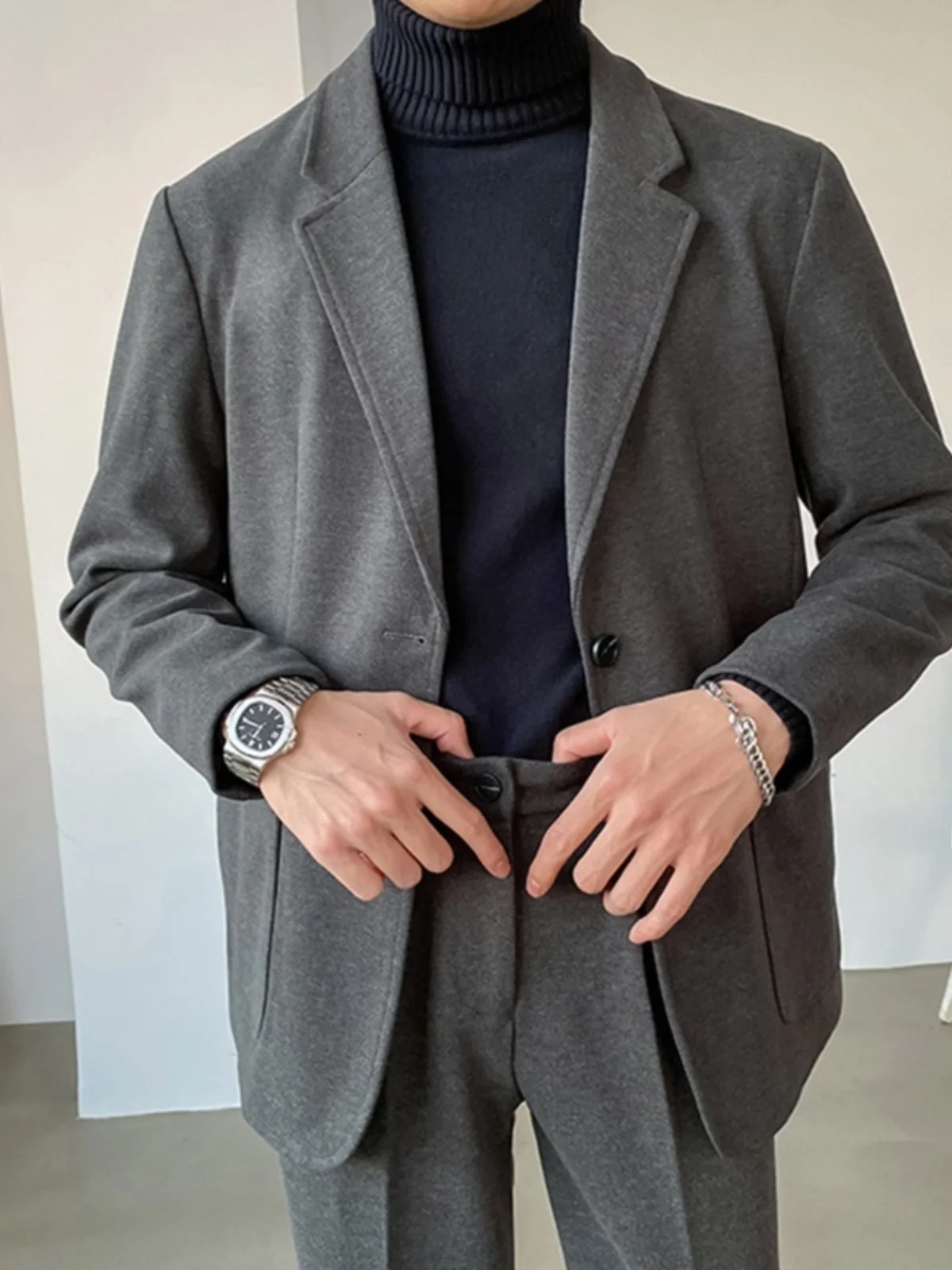 

Dongdaemun корейский Sle мужской повседневный шерстяной костюм Slim Fit с двумя пуговицами Busin повседневный модный осенний длинный костюм све