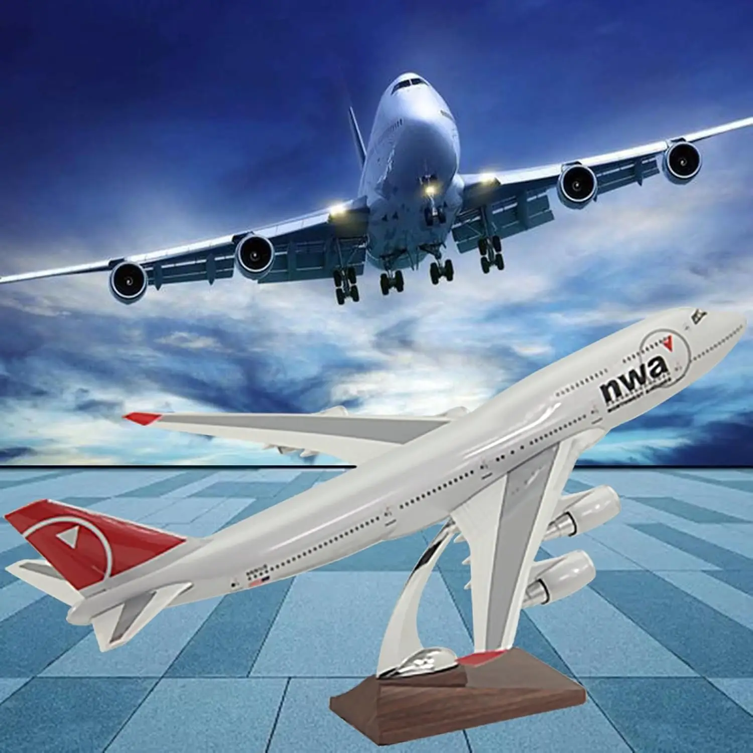 

Aircraft Model Flight Miniatures B747-400 Northwest Airlines Airliner Gift Ornaments 18.5inch Air Metal Airplane Plane