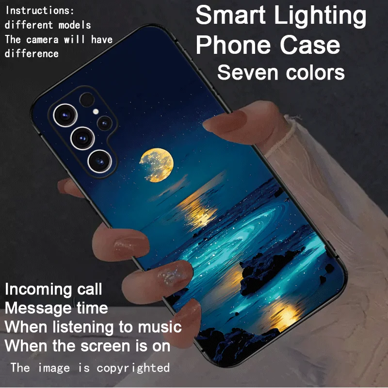 Luminous Cover For Samsung Galaxy S25 S24 S23 S26 Ultra Plus FE A56 A55 A16 A17 5G Starry Night Ocean Moon Glow Glass Phone Case