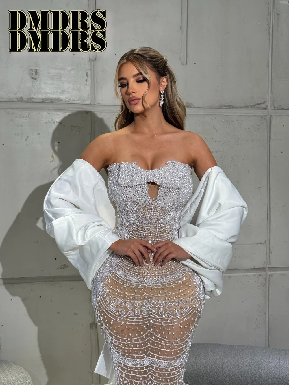 

Heavy Pearl Evening Dress Romantic Strapless Beaded Party Gown Elegant A-line Floor Length Party Dresses فساتين سهرة
