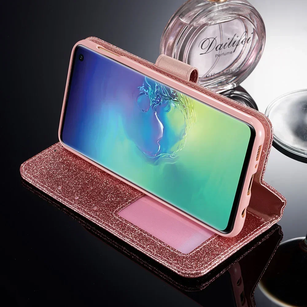 Funda con Tapa de cuero brillante para Samsung Galaxy S24, S23, S22, S21 Ultra, S20 FE, S10, S10E, S9, Note 10 Plus, 5G