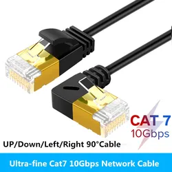 Kabel Ethernet kabel sieciowy RJ45 Cat7 przewód Lan UTP RJ45 kompatybilny z Cat6 Patch Cord 90 stopni kąt prosty 10Gbps 0.5m 1m