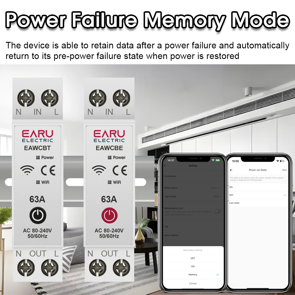 1P+N 63A Tuya eWeLink App WiFi Smart Circuit Breaker MCB Timer Relay Switch Voice Remote Control for Alexa Google Home Assistant