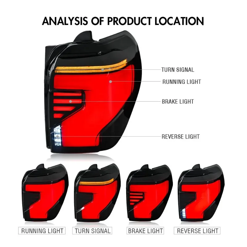 1Pair LED Turn Signal Tail Lights For Toyota 4Runner 2010-2022, Smoke Brake Lamps Assembly Plug and Play