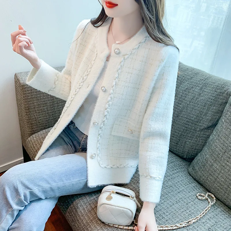 Autumn Style Small Fragrant Jacket 2024 New Imitation Mink Fur Sweater Cardigan For Women Early Autumn Thin Top Trend