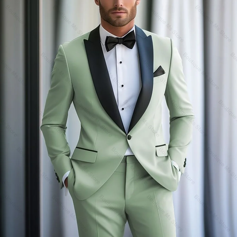 

Fresh Green Single Button Men Suit Two Pieces(Jacket+Pants) Outfits Casual Party Prom Wedding Set