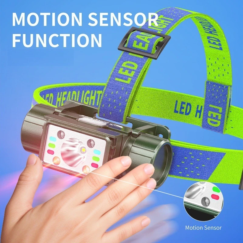 

LED Sensor Headlamp USB Rechargeabel Camping Headlight 7 Modes Dimming Work Light Outdoor Waterproof Emergency Lamp For Fishing