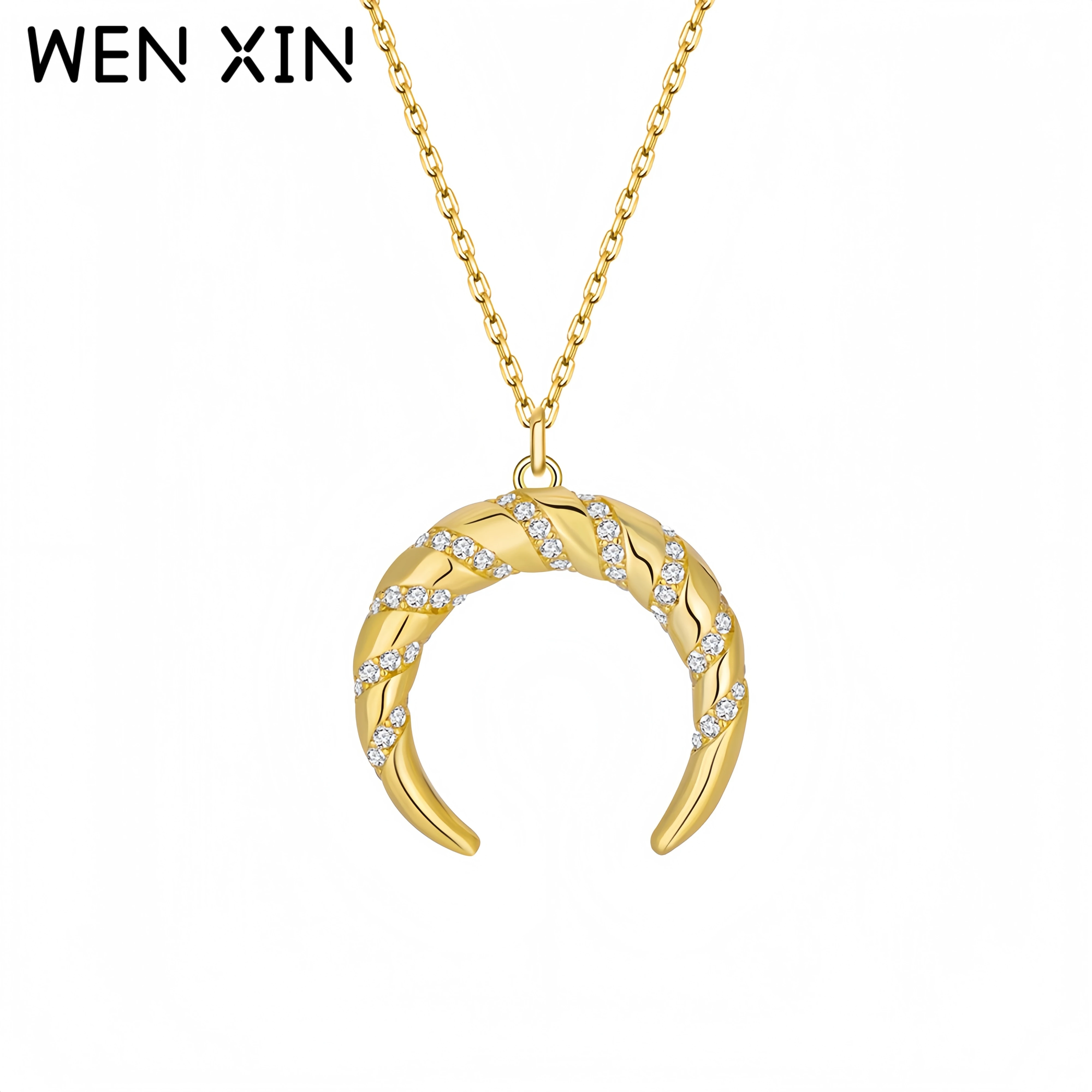 

WENXIN брендовое роскошное ожерелье из стерлингового серебра 925 пробы с покрытием из 18-каратного золота в форме полумесяца и циркона, ювелирные изделия