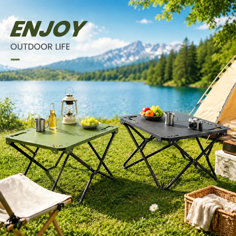 Hollow Edge Portable Camping Desk Foldable Stable Structure Light Body Ideal For Beach Camping And Outdoor Gathering