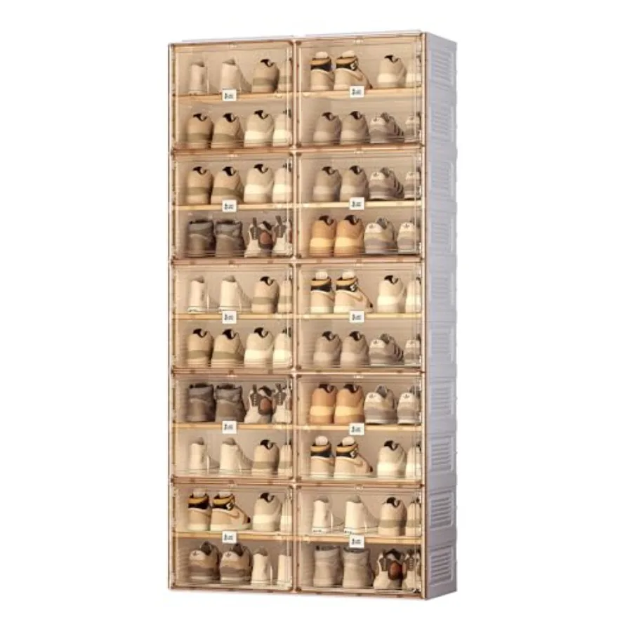 Portable Shoe Rack Organizer for Closet Entryway, Stackable Sneaker Storage Shoe Cabinet with Magnetic Clear Door, Large Plasti