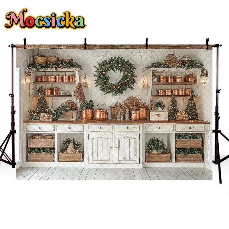 Mocsicka  Photography Background Winter Christmas Kitchen Cookie Gift Xmas Tree Kids Family Portrait Decor Backdrop Photo Studio