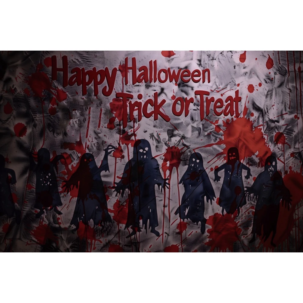 Happy Halloween Backdrop Horror Ghost Trick or Treat Scary Bloody Handprint Halloween Kids Portrait Photography Background Decor