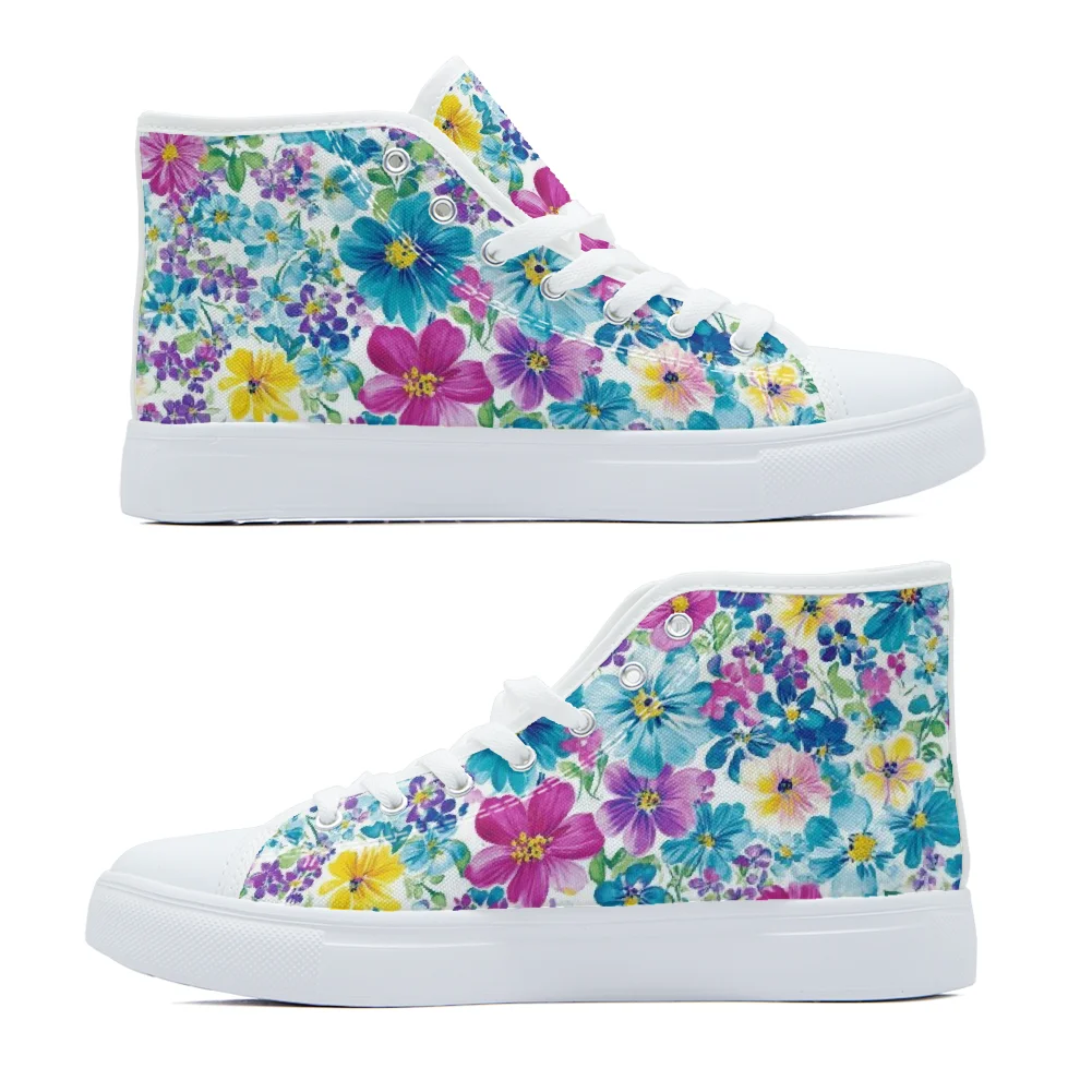 

Watercolor floral print casual high-top canvas shoes for women versatile fashion shoe for spring sneakers